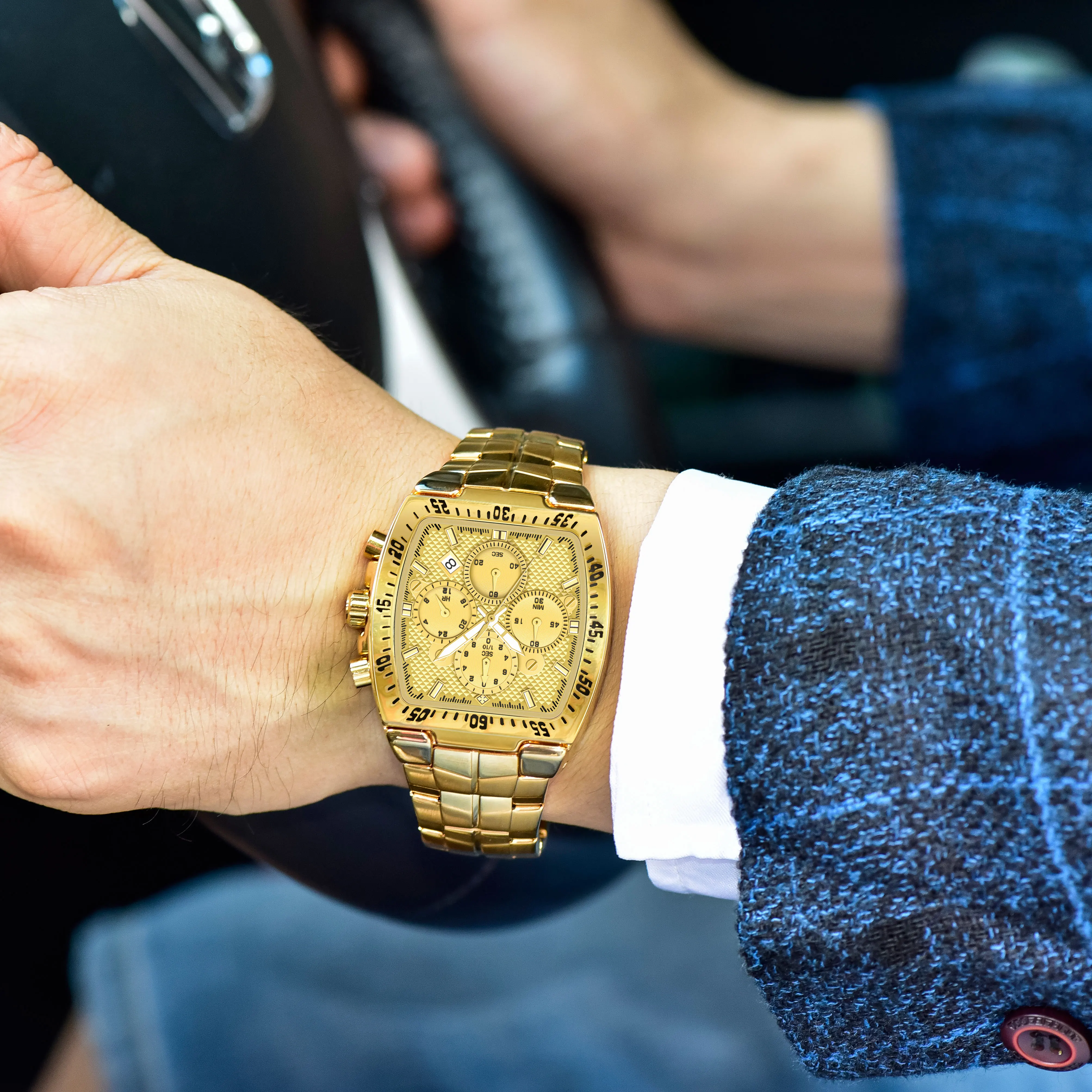 
WWOOR Fashion Stainless Steel Quartz Wristwatch Date Luminous Hands Customized Personalized Watch Chronograph gold men watches 