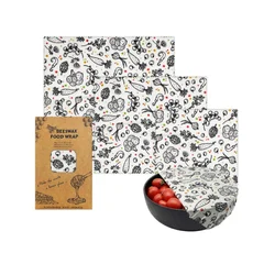 3 Pack  Eco-Friendly Zero Waste Organic Cotton Assorted Vegan Plastic and Silicone Free  soy wax beeeswax  Food Wrap