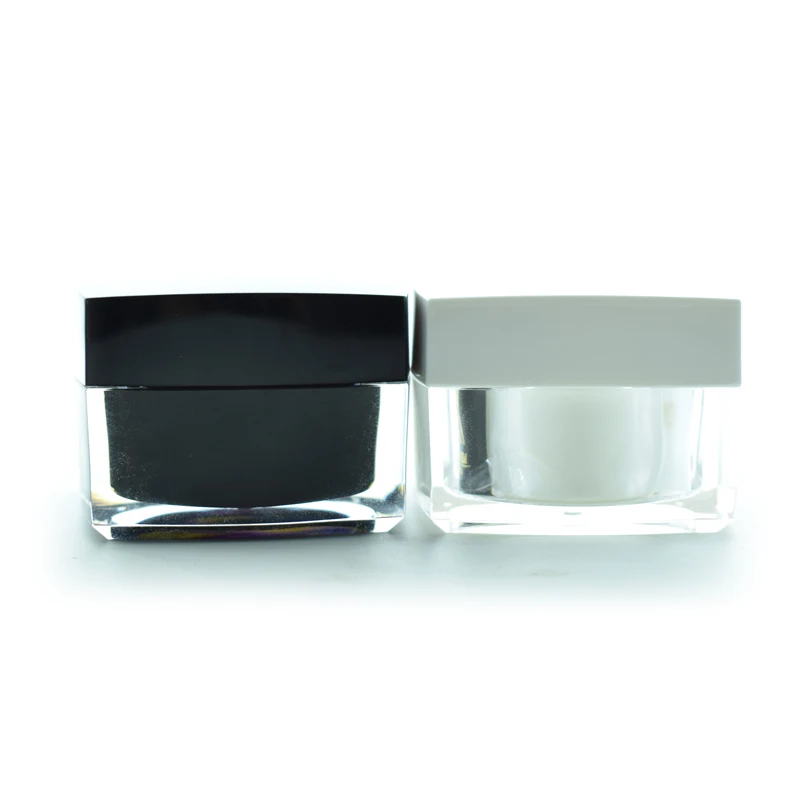 50ML Acrylic Jar Square Shape Body Butter Container Black White Double Layer Cosmetic Eye Cream Powder Lipstick Jars Packaging