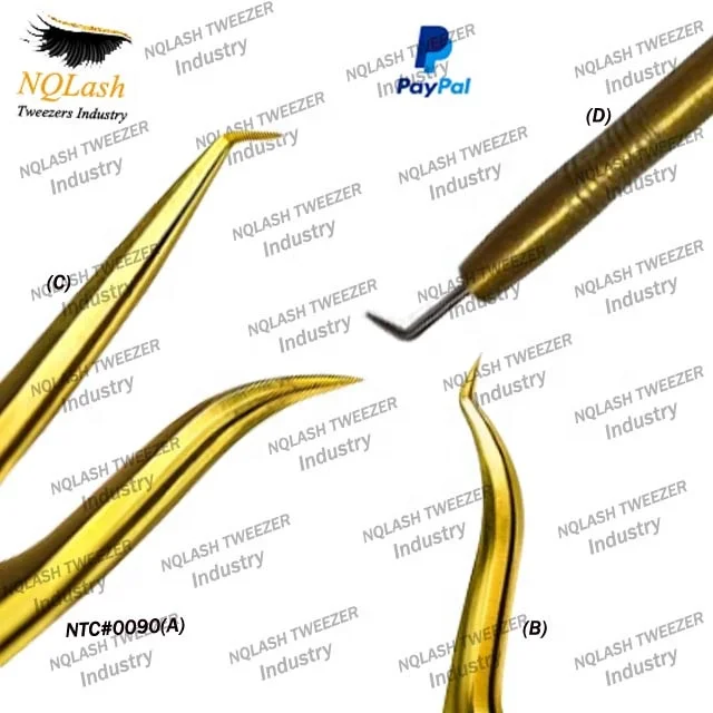 Beautiful Angled Plasma Gold Bends Eyelash Extension Tweezers / High Quality Curved 45 Degree Lash Extension Tweezers  NQLASH