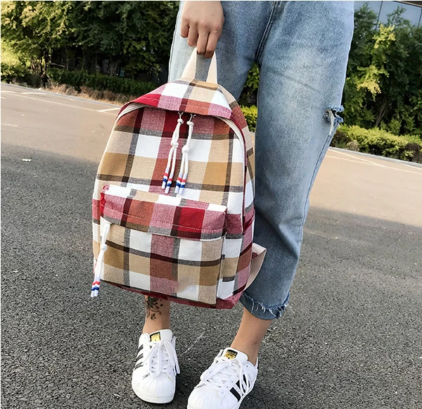Literature and Art Teenager Canvas Plaid Backpack Fashion Casual Girls School Bag