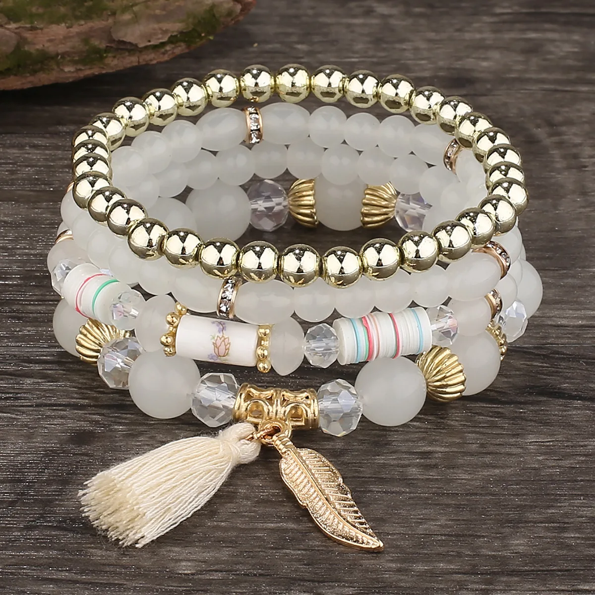 Fashion Bohemian Wing Tassel Multi-layer Women Bracelet Elastic String Beaded Jewelry