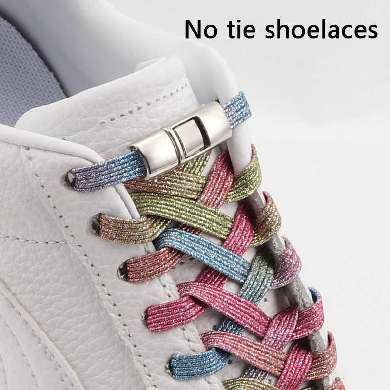 2024New No Tie Shoelaces metal Press Lock Shoelaces without ties Elastic Laces Sneaker Flat lazy Shoelace