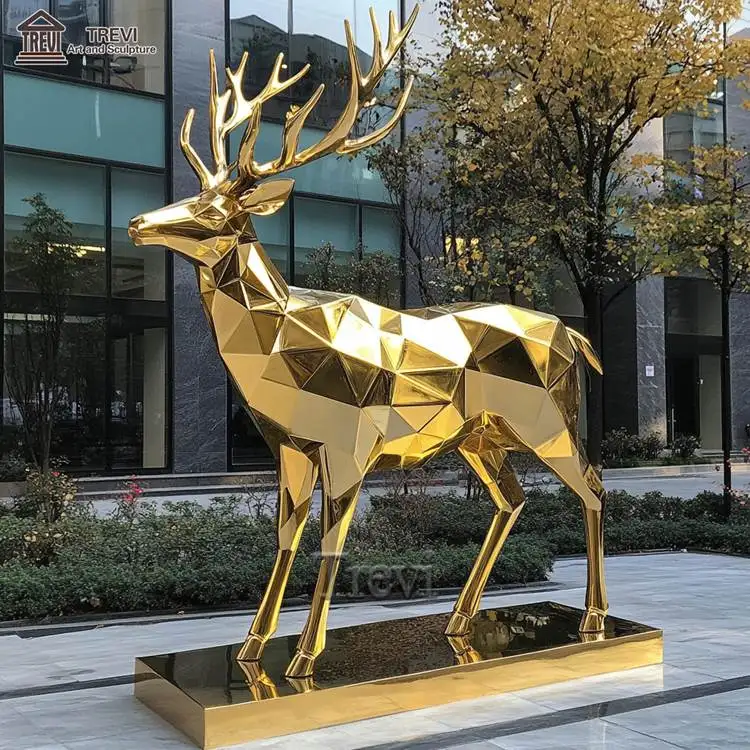 Hotel Landscape Ornament Sculpture Golden Geometric Stainless Steel Deer Statue
