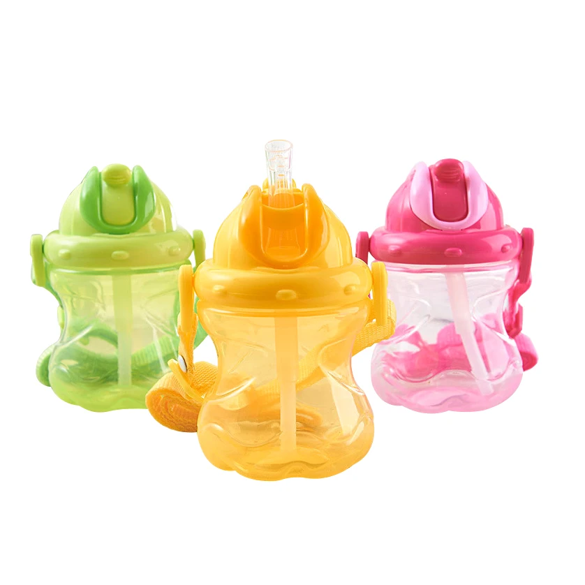High Quality Custom Plastic Baby Trainer Cup Red Yellow Green Student Children Kids Portable Transparent Water Bottle With Straw