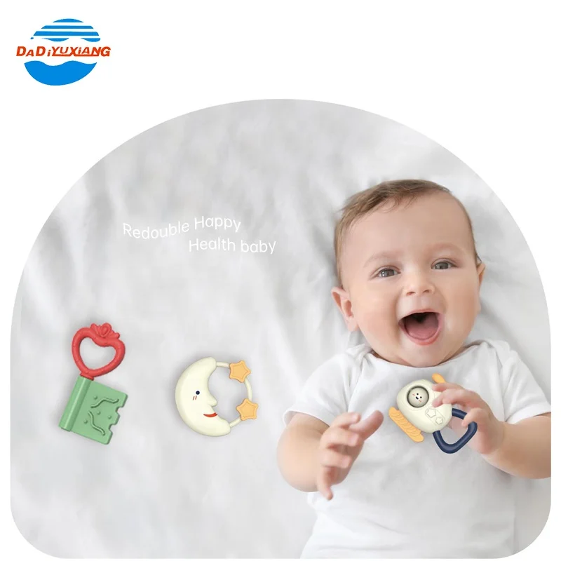 Most Popular BPA Free Silicon Teething Toys Silicon Baby Rattle Teether Set