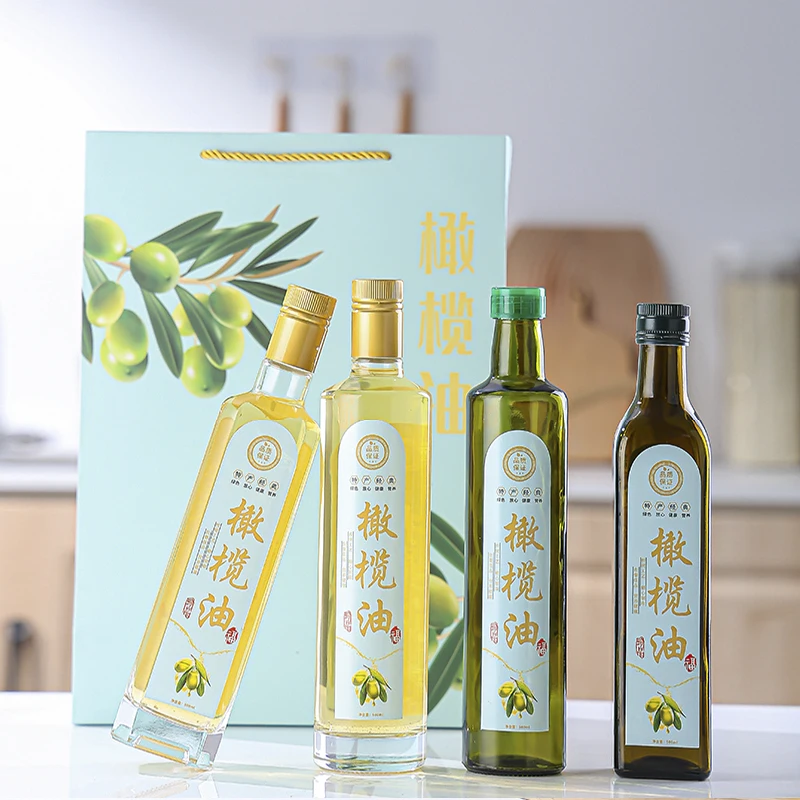 CD-10345 Food Grade Italy Olive Oil Packaging 250ml 500ml 750ml 1000ml Empty Square Dark Green Glass Bottle Olive Oils