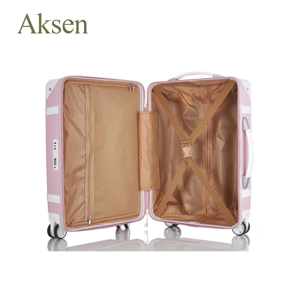 Classic Vintage Carry-on Trolley Suitcases Genuine PU Leather Pink TSA Lock Retro Trunk Trolley Luggage