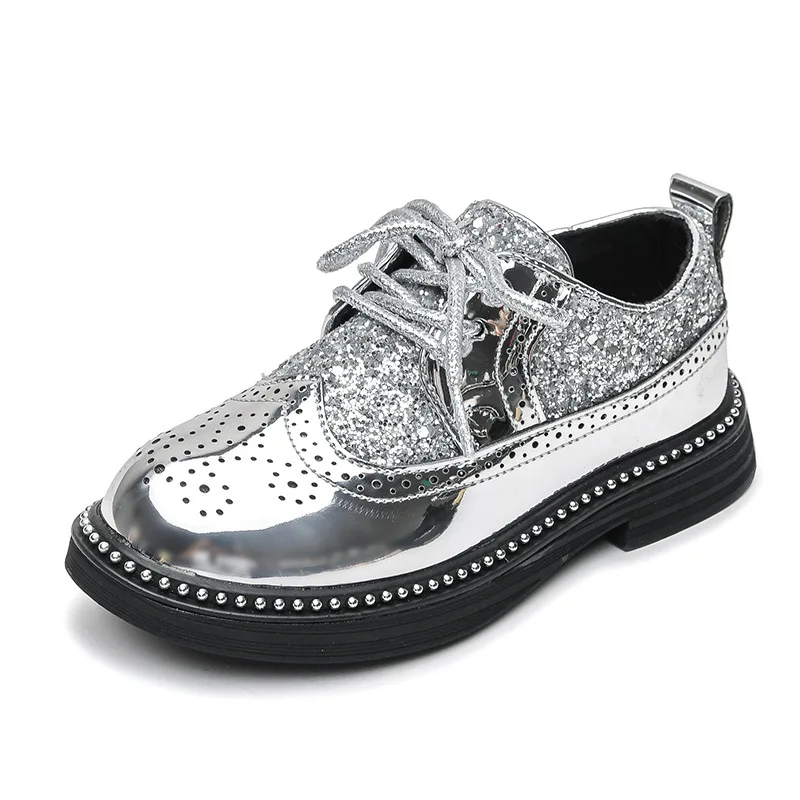 2024 Spring Summer Boys Leather Shoes New Primary School Soft Shoes Students Black English Wind Performance Light Feature Girls