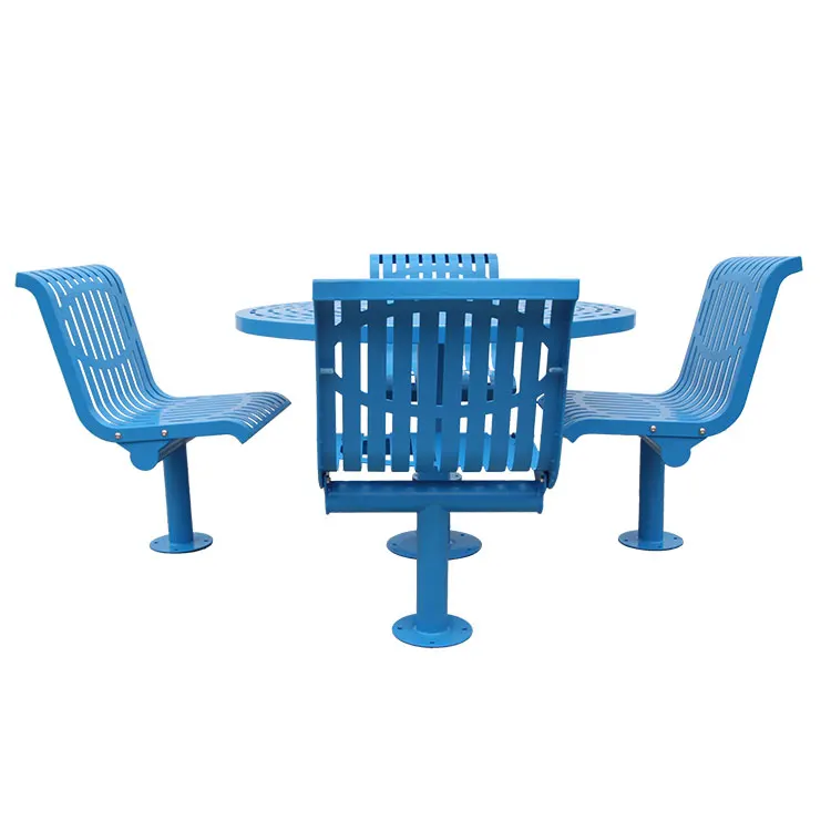 Outdoor commercial metal picnic table with 4 chairs garden furniture steel dinning table outside patio coffee table chair set
