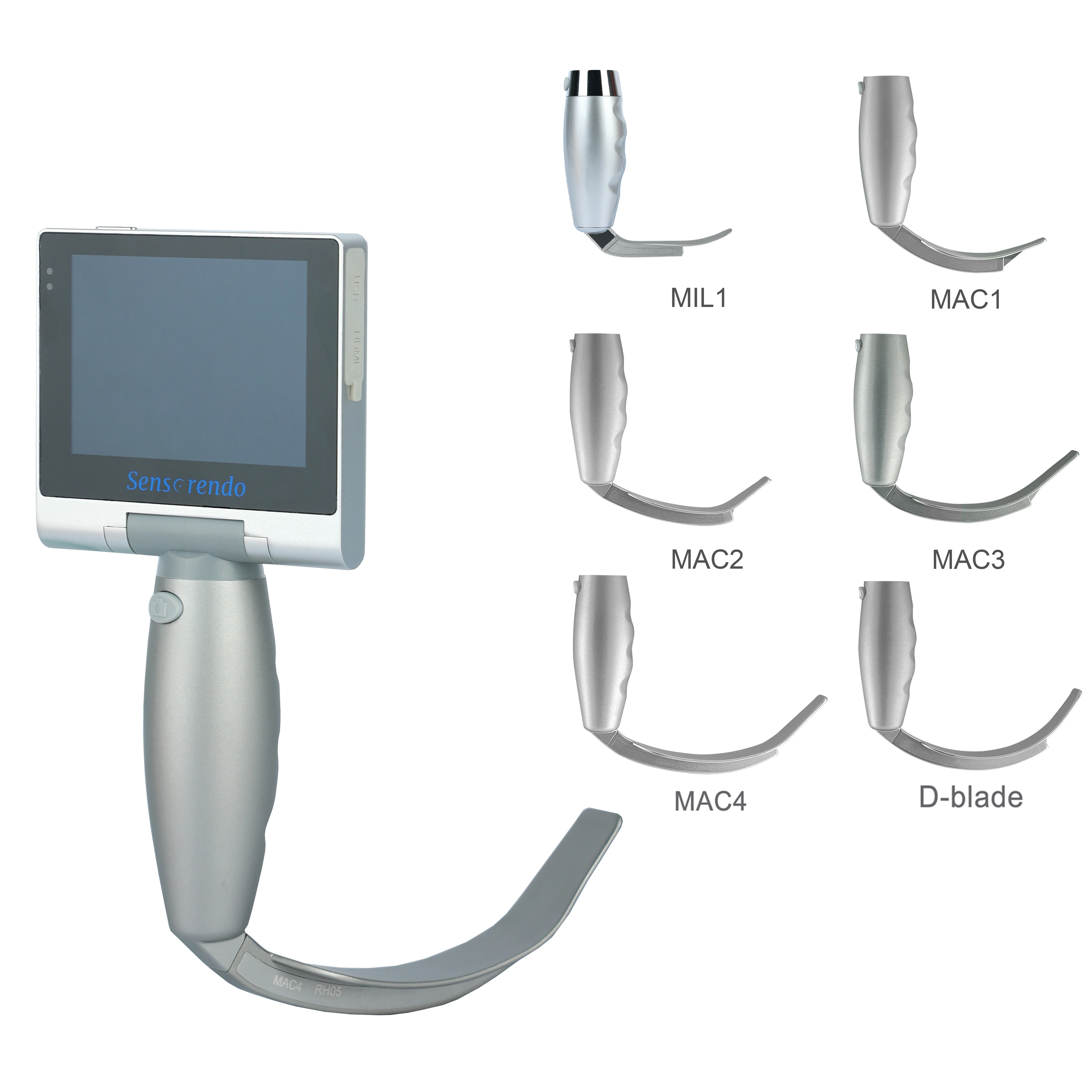Sensorendo Touchscreen Video Laryngoscope with 6 Reusable blade (MIL1/MAC1/2/3/4/D-BLADE) Waterproof ISO13485/CE