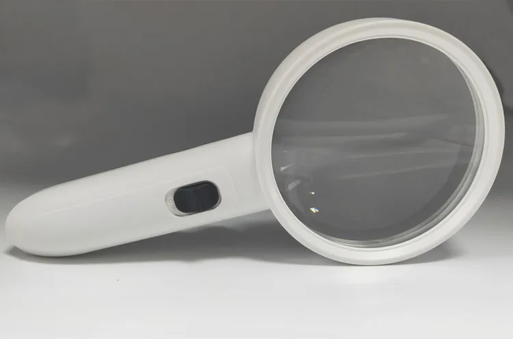 MG6B-7B Large mirror 3 LED white plastic handle jewelry magnifying glass loupe