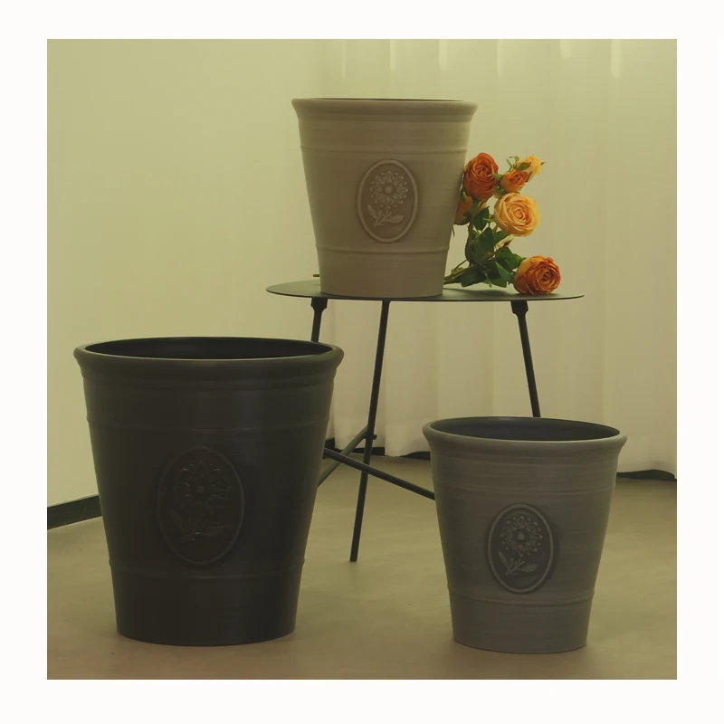 Large Classic-Style Brushed Plastic Flower Pot Home Garden Round Nursery Planter Planting Watering Big Floor Item