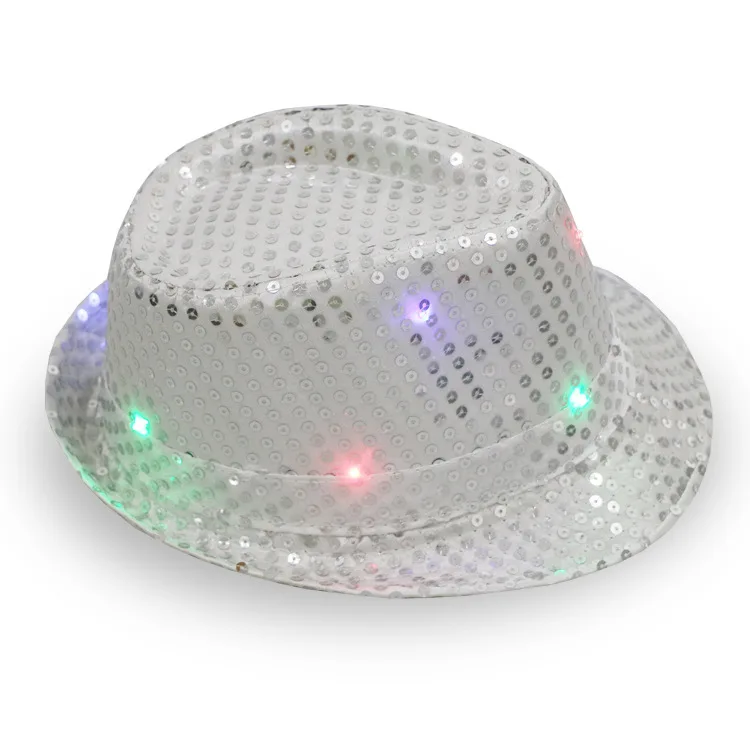 Customized Sequin Hats Printing High Quality LED Luminous Custom Hat Fedora hat for stage