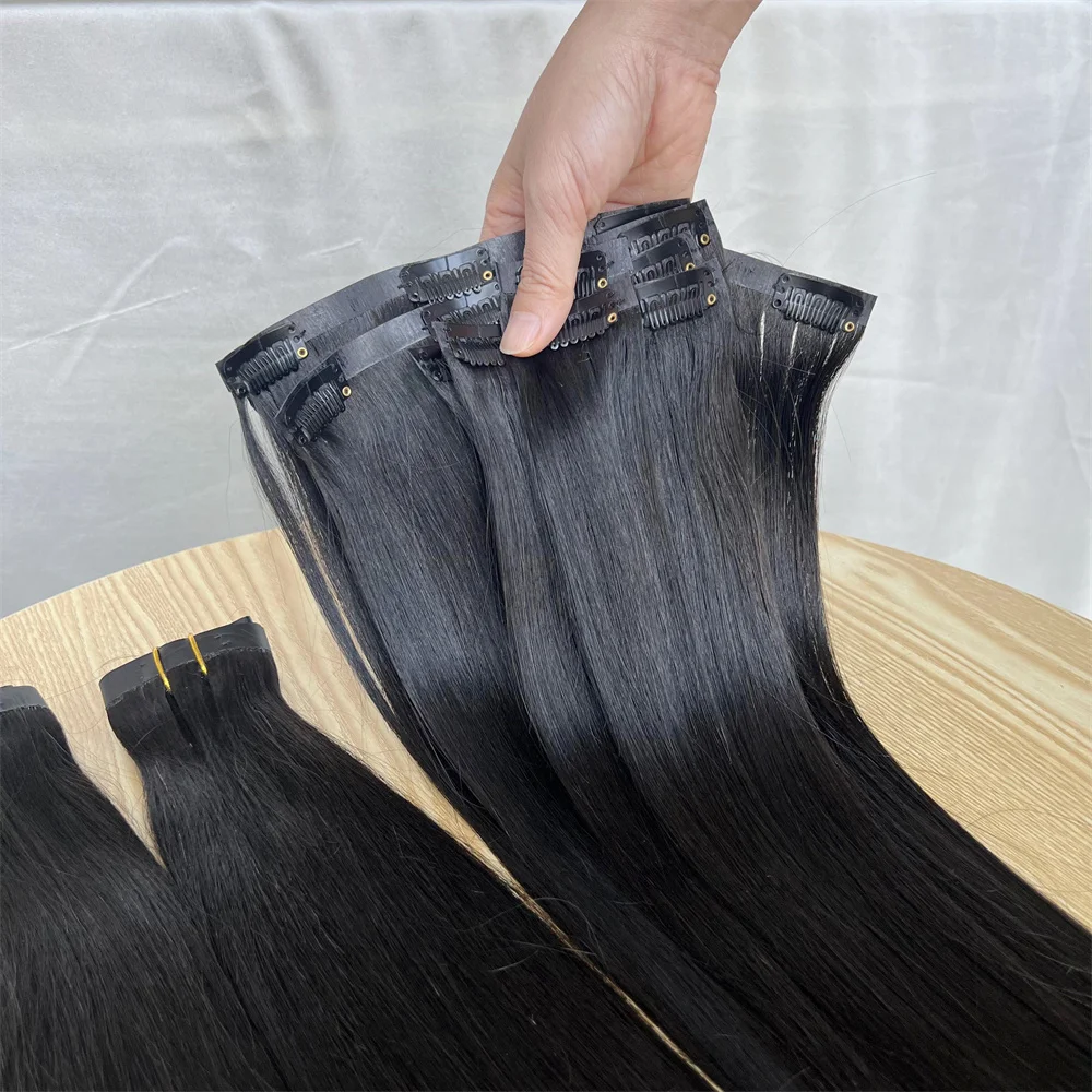 Wholesale Hair Extensions Clip-in Russian Remy 100human Hair Straight Seamless Pu Clip In Hair Extensions