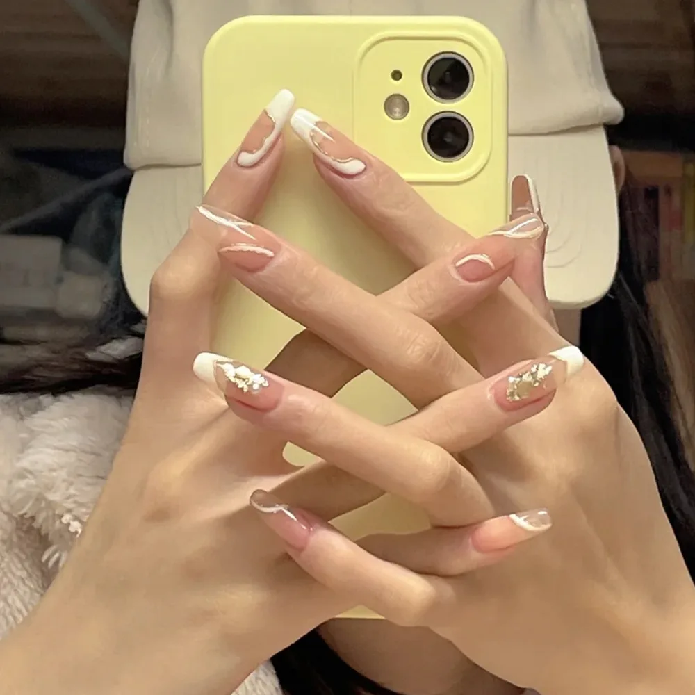 Factory direct white3D camellia fake nails packing long coffin manicure colorful wholesale DIY false nails press on nails