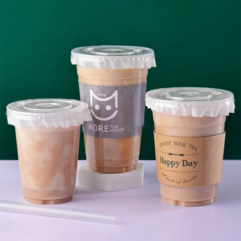 Custom Print 500ml 700ml Paper Cup With Cover Straw Doggy Bag Cup Holder Hot Drink Coffee Boba Bubble Milk Tea Cup Disposable