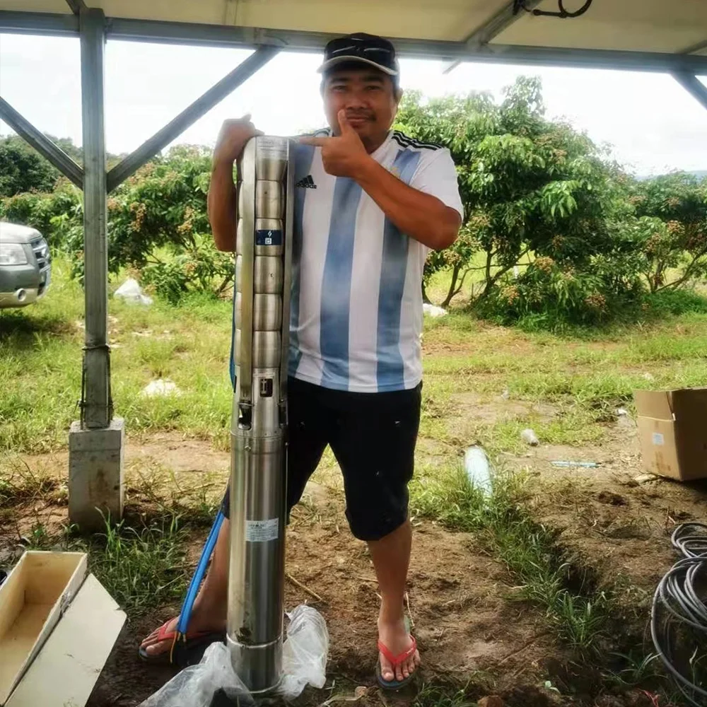 Handuro 6inch stainless Hybrid power Solar Power Submersible Dc Borehole Deep Well Water Pump Price For Agriculture