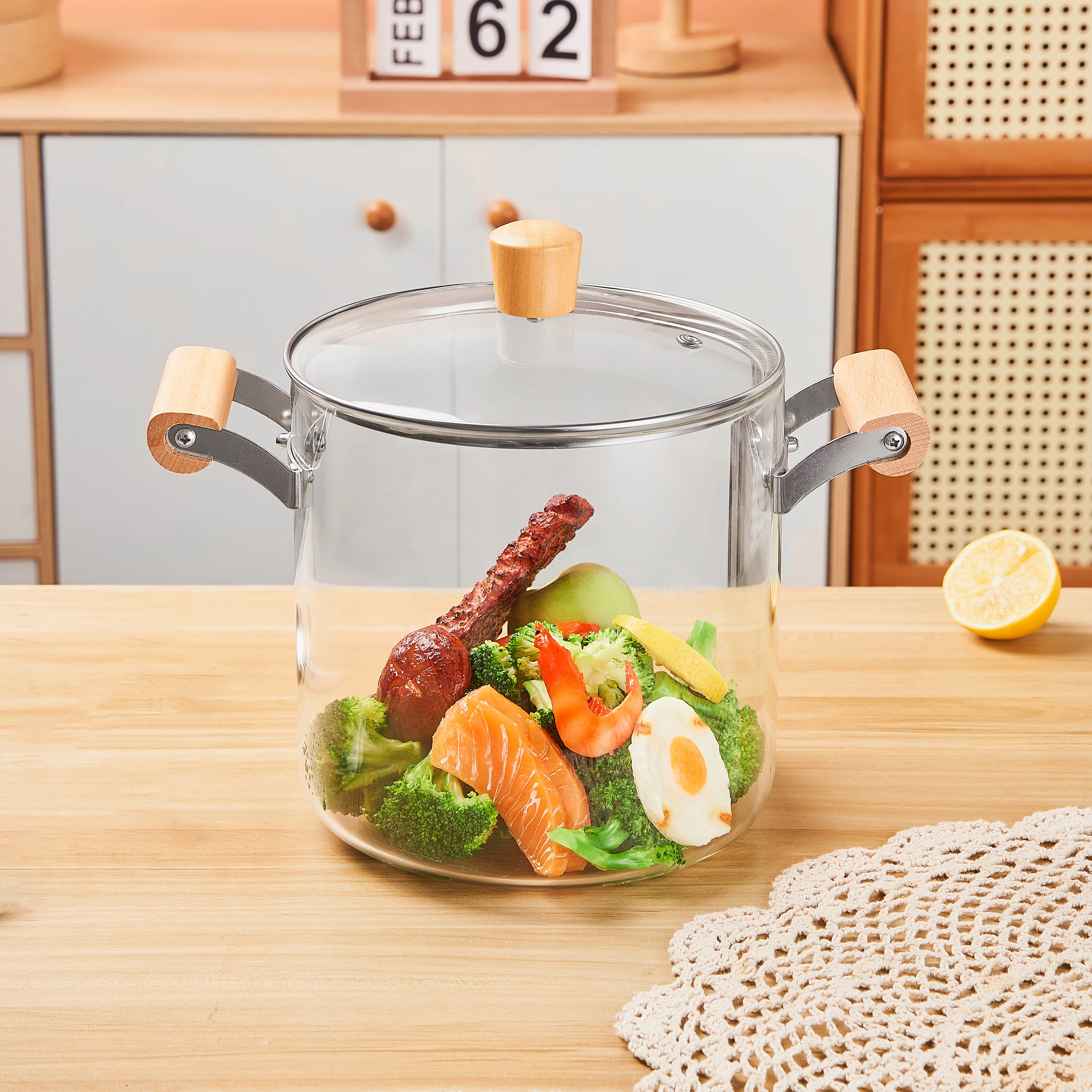 2.5L 3.5L 4.5L 5.5L высококачественный кухонный термостойкий высокоборосиликатный прозрачный стеклянный горшок с крышкой и ручкой