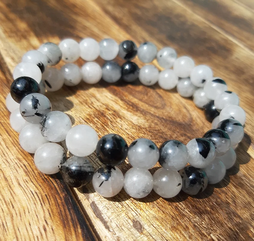 
Wholesale Natural Rutilated Quartz Beads Stretch Bracelet Handmade Gemstone 8mm Round beads Rutilated Black Tourmaline Bracelets 
