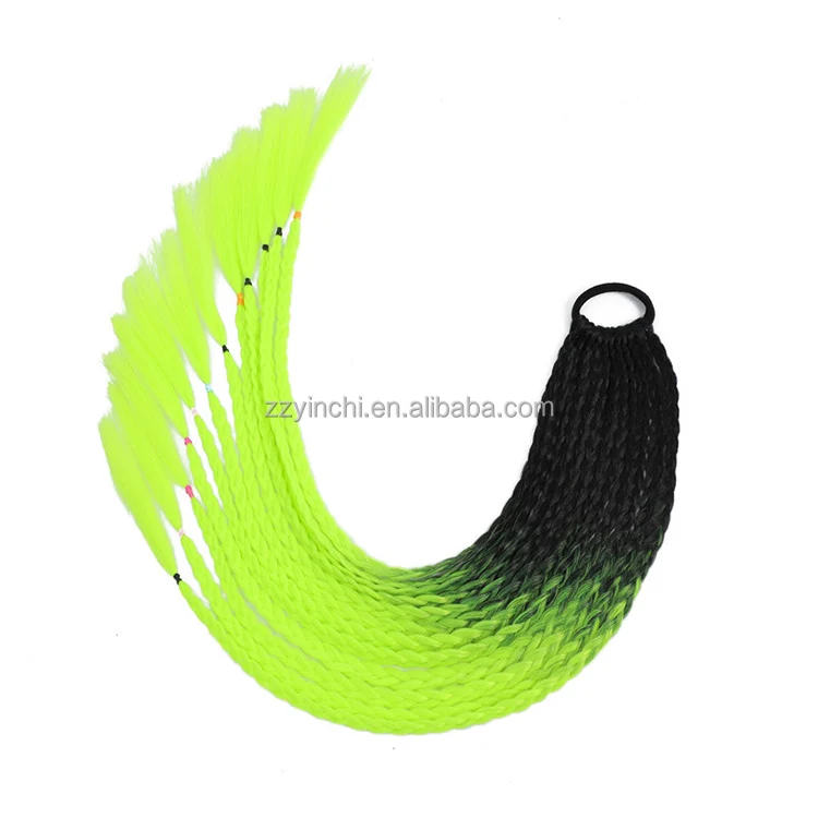 Ponytail Hair Holder Rubber Band Ring Wig 24 Inch Synthetic rainbow Braided for Kid Extensions