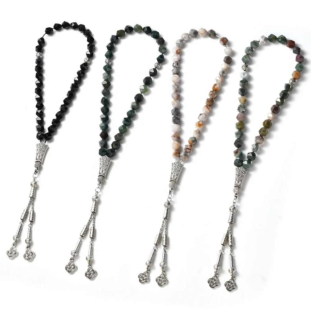 YS384 Natural Rosary Gemstone Agate Stone Tasbih Tesbih 33 Bead Tasbih Tasbeeh 33 Beads 10mm Jade Rosary 33 Prayer Beads