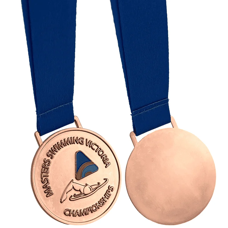 Custom Logo 3D Design Medallion With Printing Ribbon Zinc Alloy Swimming Medal