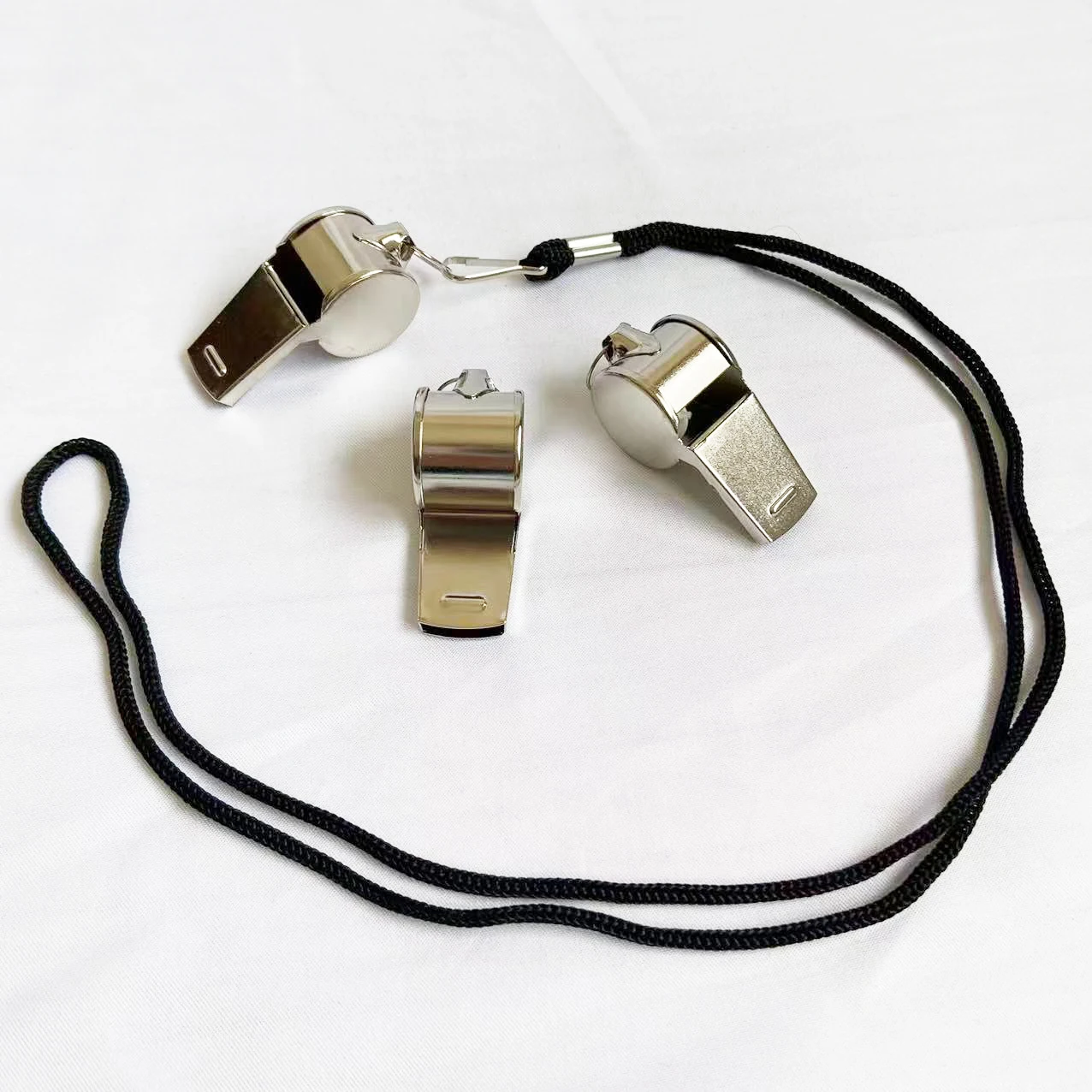 black cord Metal whistle sports events and  basketball soccer ball referee Stainless steel whistle