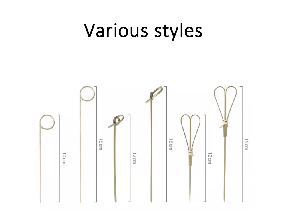 Bamboo Knot Sticks with Twisted Ends Flat Shape Cocktail Picks for BBQ Fruits Cleaning Pack in Bag Perfect Tools