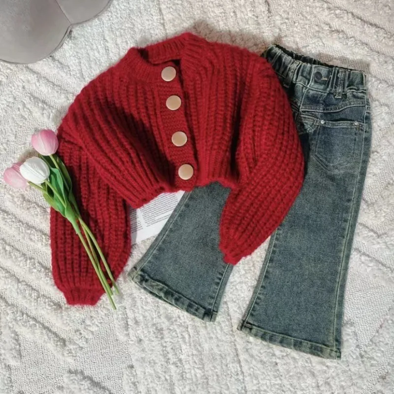 new fashion 0-12 years litter Girl red brown white Knitted Cardigan solid Sweaters Coat