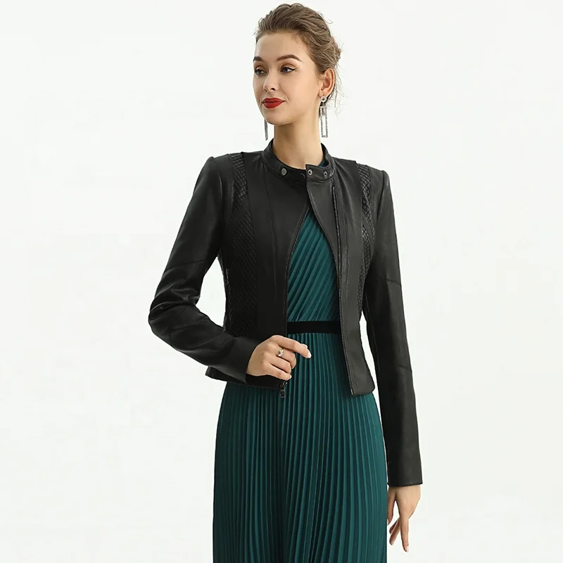 J215 leather jacket women High Quality Fashion Elegant Pu leather jacket  trench women