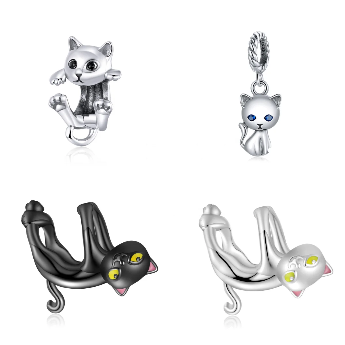 925 Sterling Silver Fashion Jewelry Charm For Bracelet Fine Jewelry Making Wholesale Custom Enamel Cute Cat Pendant Charm Beads