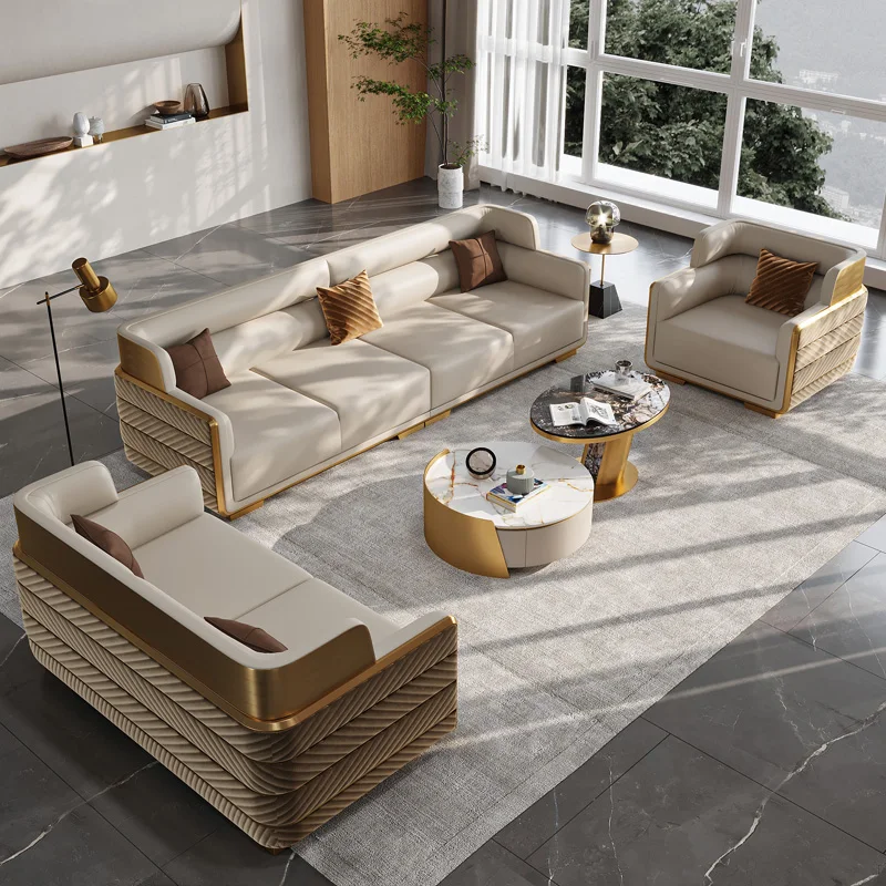 1 To 4 Seaters Couch New Modern Luxury Genuin Leather Living Room Sofa Metal Frame Furniture For Sale