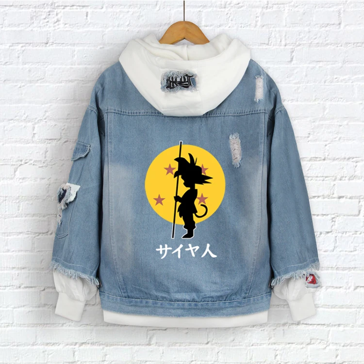 
Anime Son Goku blue denim coat men wholesale custom cartoon character printed denim clothes dragon ball clothes 