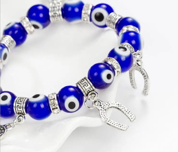 Trendy Simple Eye Religious Eye Charm Blue Beads Lucky Bracelet Match Turkish Bracelet For Women