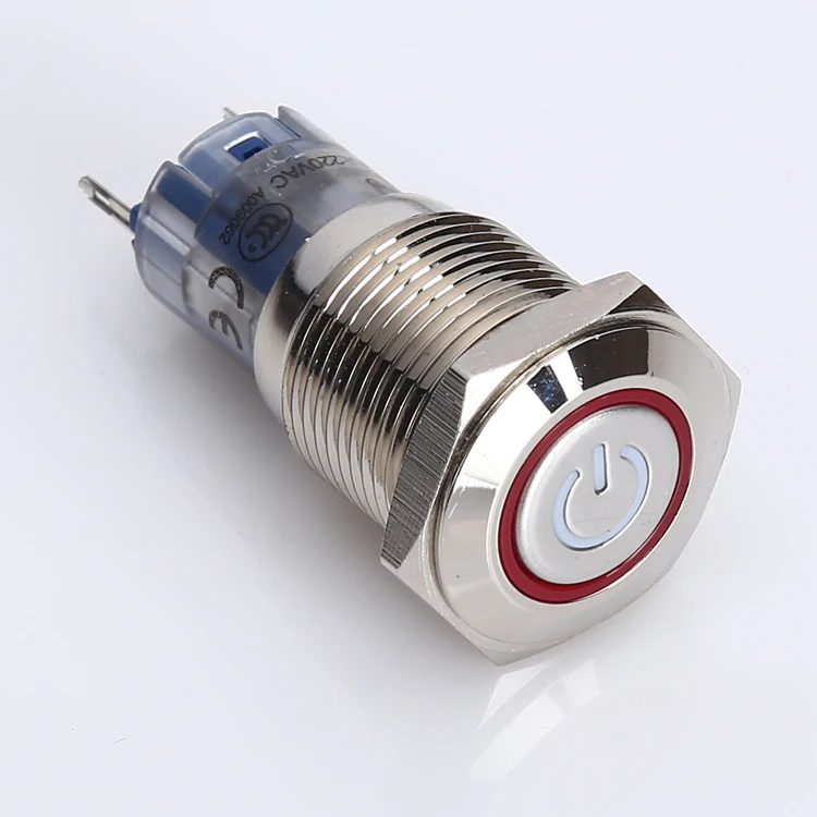 No.50 symbol ONPOW (CE, ROHS) LAS2GQ 16mm 1NO1NC ring illuminated power symbol brass pushbutton switch