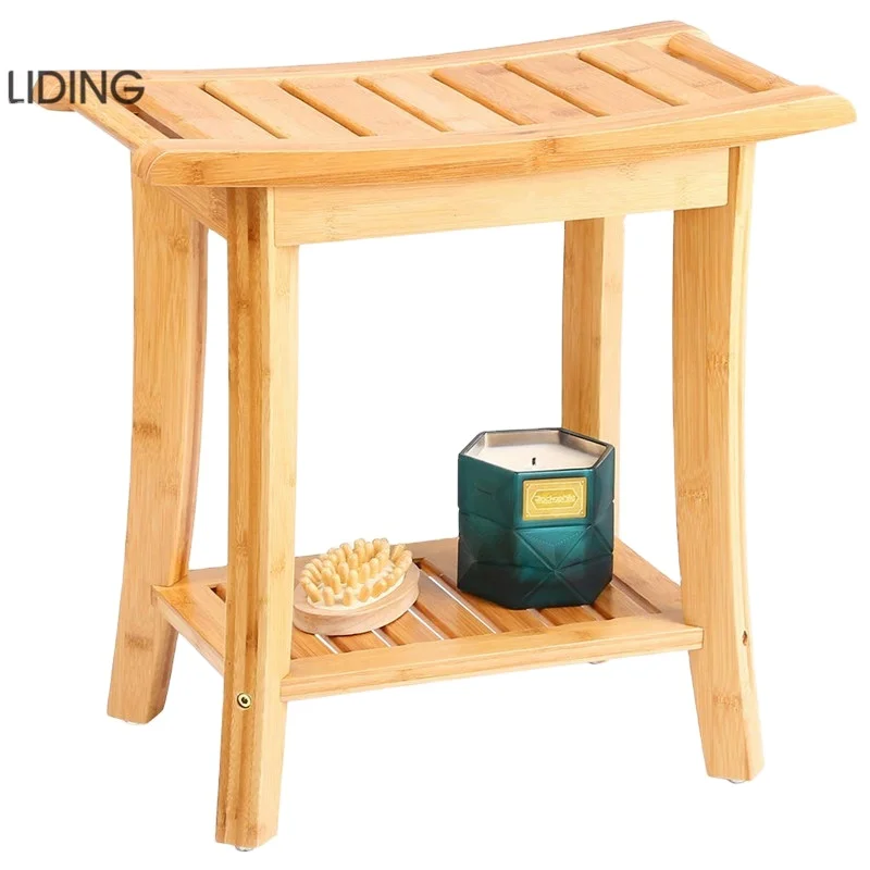 Bamboo Shower Bench, Waterproof Shower Chair, Wood Spa Bath Organizer Seat Stool