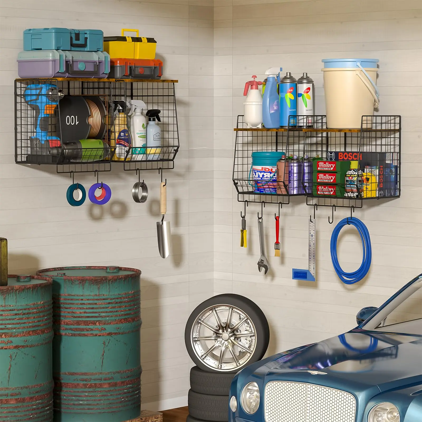 2 Pack Adjustable Laundry Room Organizer and Storage with Wire Baskets with Wall Mounted metal wire mesh basket