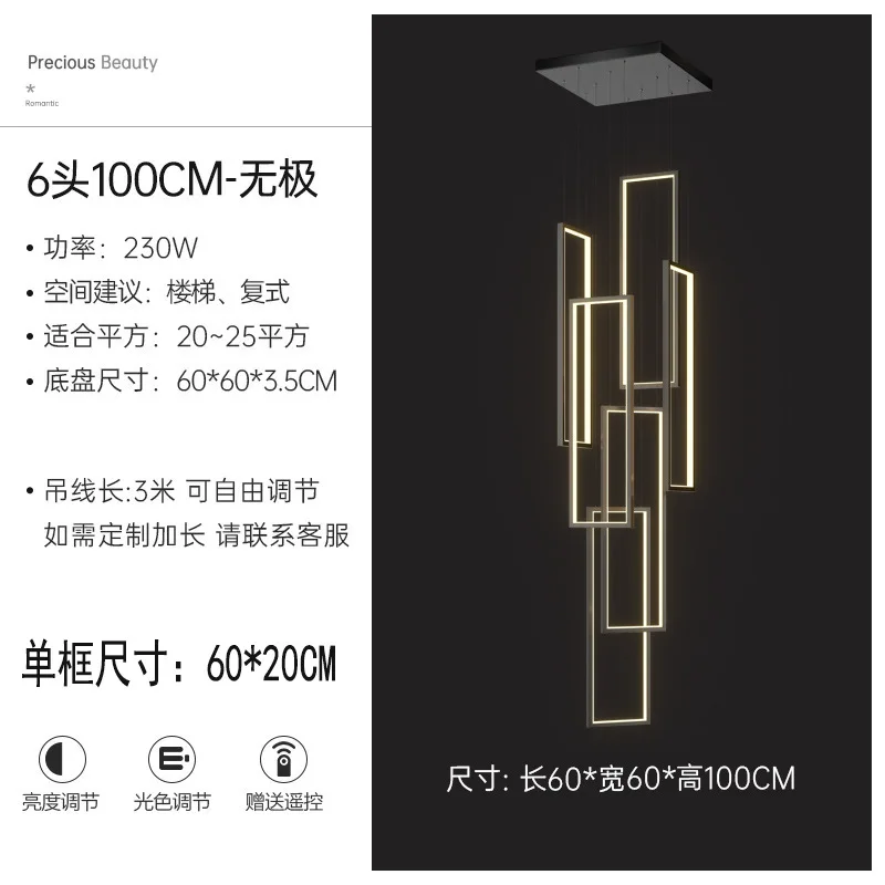 Modern gold long stair hanging spiral cristal beaded pendant lamp chandelier ETL60441