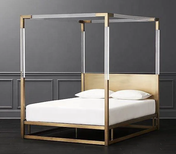 
Yaqi 2021 Factory price modern design acrylic transparent canopy bed frame Lucite Bedroom Hotel bed 