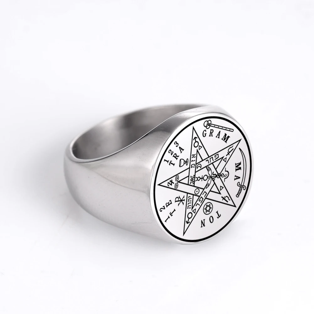 Vintage Tetragrammaton Viking Rings Wahyeh Magical Blessed Pentagram of Solomon Amulet Stainless Steel Punk Ring