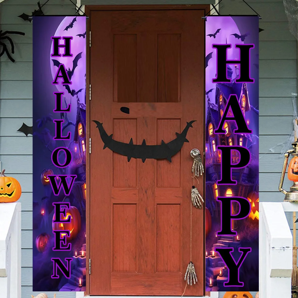 Halloween Background Festival Decoration Digital Printing 100% Polyester Hanging Banner For Celebration Atmosphere