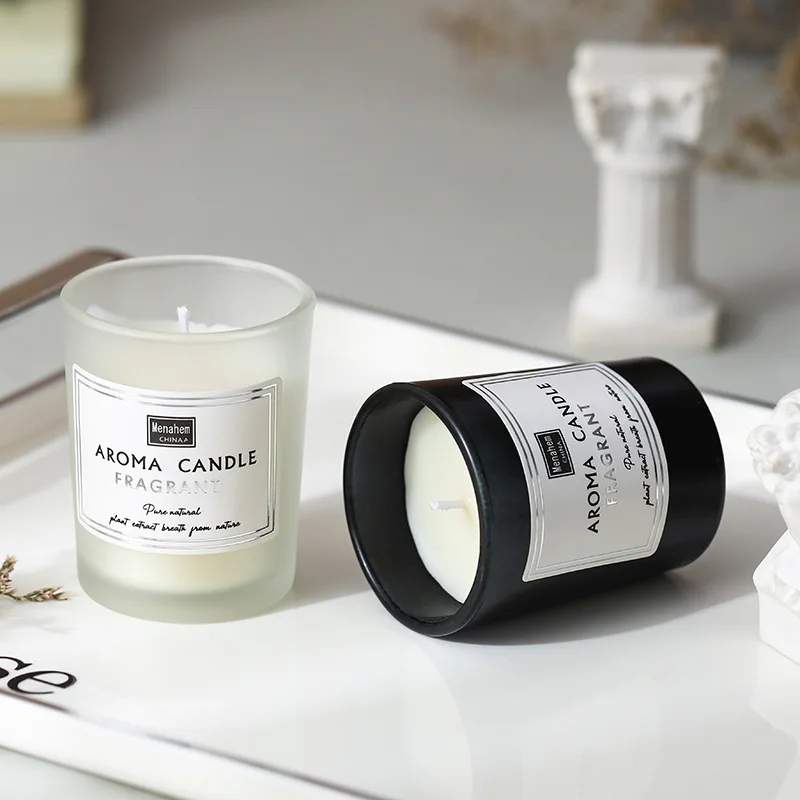 Private label customization aromatherapy candle frosted glass indoor smokeless soy wax scented candles in glass luxury