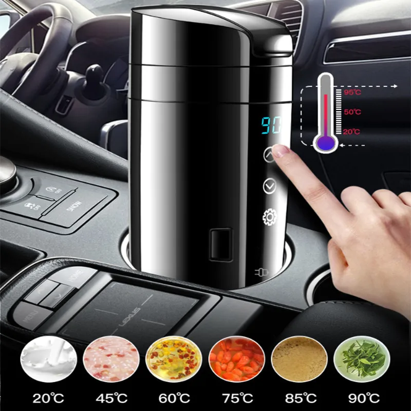 Stainless Car Heated Smart Mug With Temperature Control Water Cup 12V/24V Electric Water Cup Kettle Coffee Tea Milk Heated 400ML