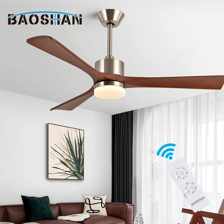 High Toughness 3 Solidwood Blade 6 Wind Speed Adjustable 52inch DC Motor Led Ceiling Fan With Lamp