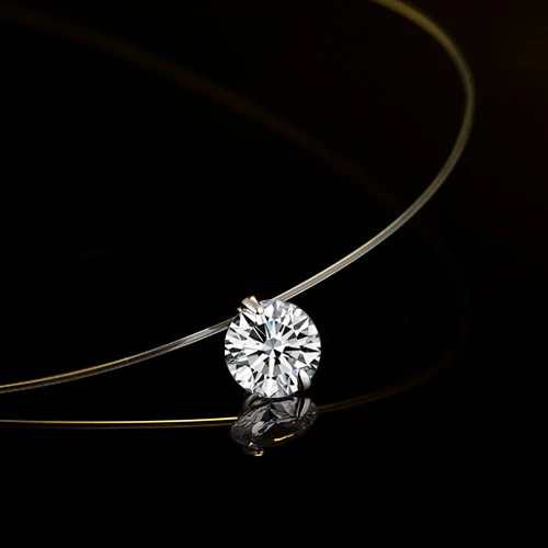 925 Sterling Silver Plated Copper Invisible Line Cubic Zirconia Stone Choker Necklace