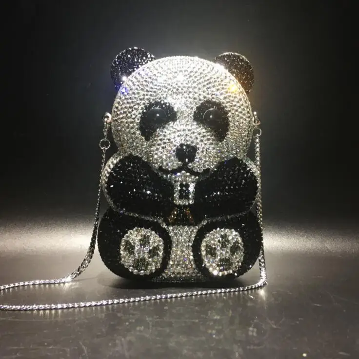 Wholesales Crystal Rhinestone Clutch Evening Bag for Formal Party Diamond Panda Clutch Purse
