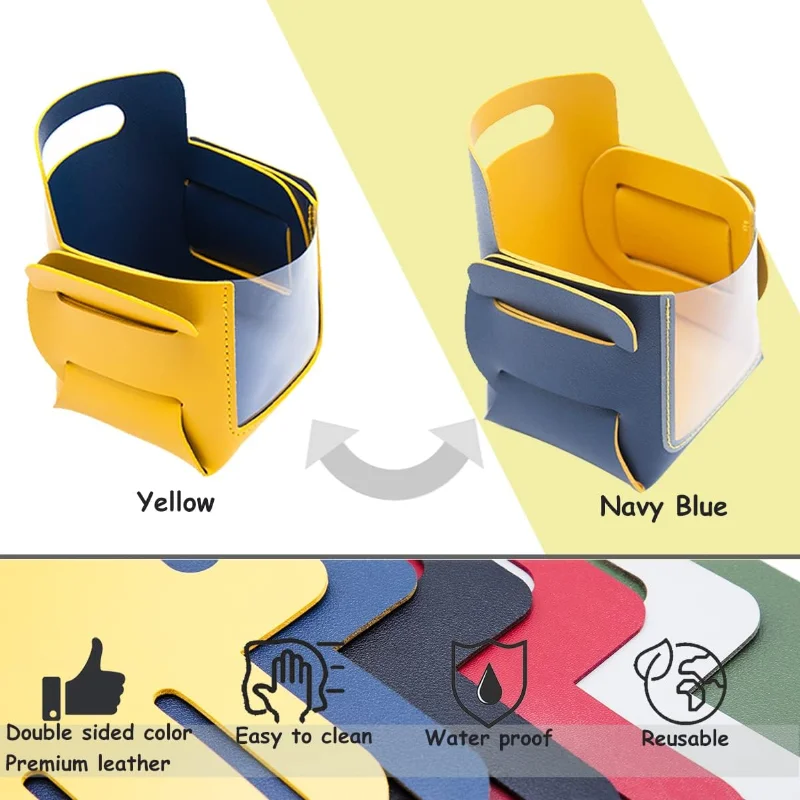 Storage Tray PU Leather Transparent Window Small Decorative Holder Basket Double Side Color Storage Organizer