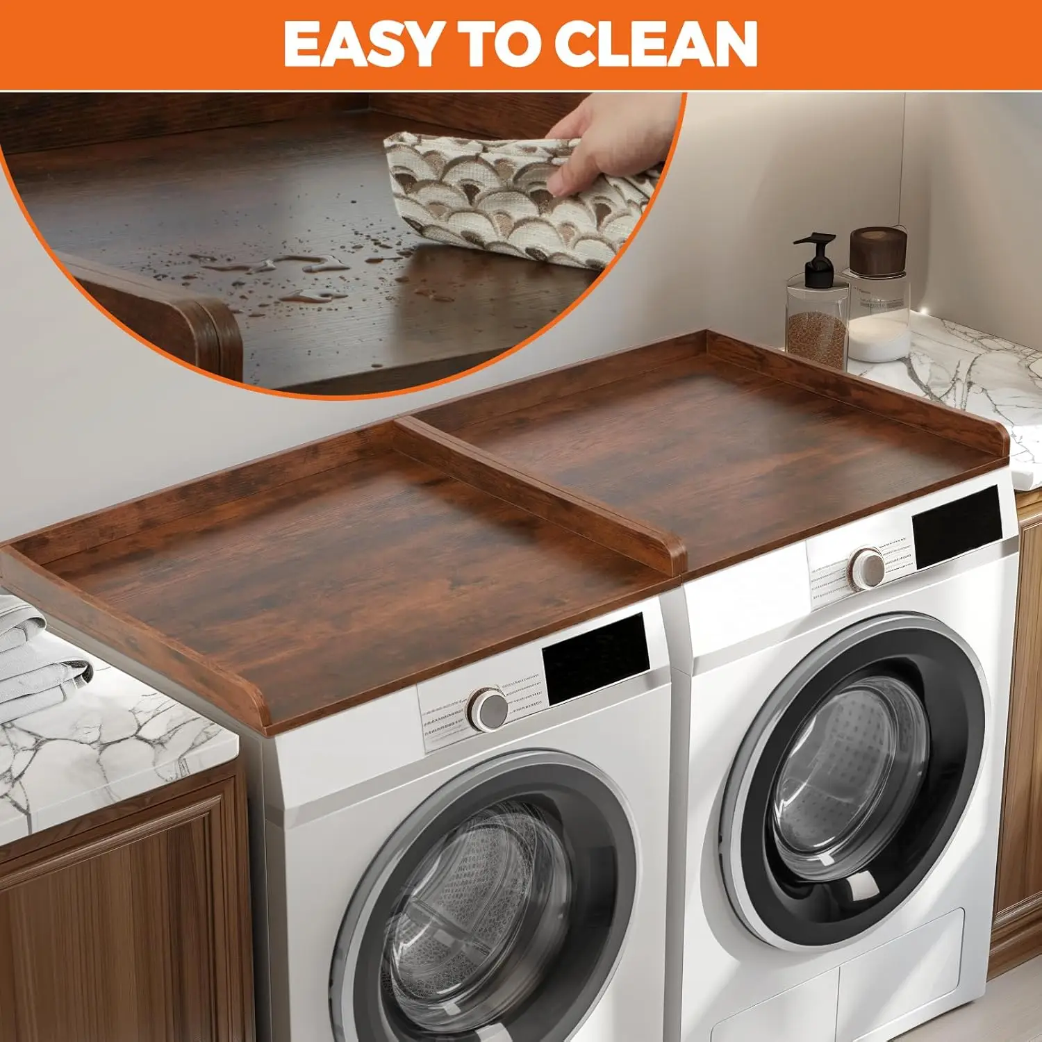 Multi-Function Bamboo Washer Dryer Countertop for Laundry Room Organization on the Mashing Machine Countertop