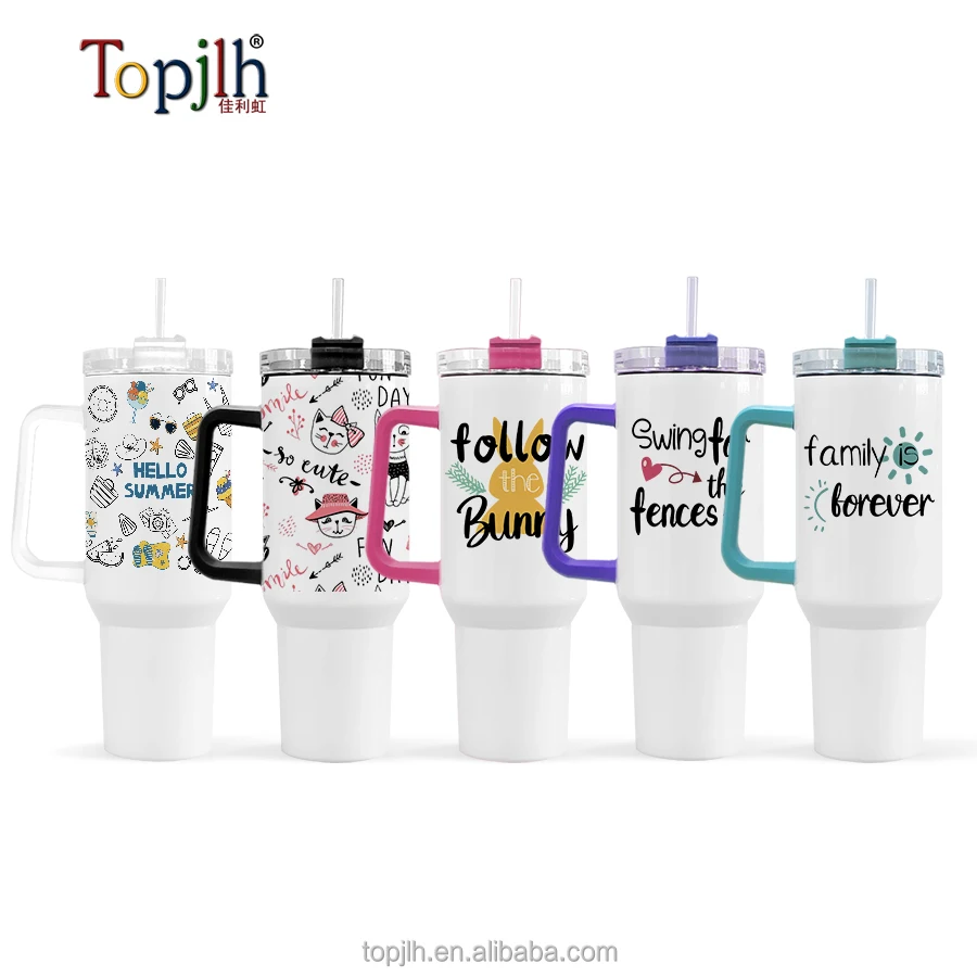 Topjlh sublimation best selling plain white tumbler sublimation 40oz tumbler with handle glitter heat transfer
